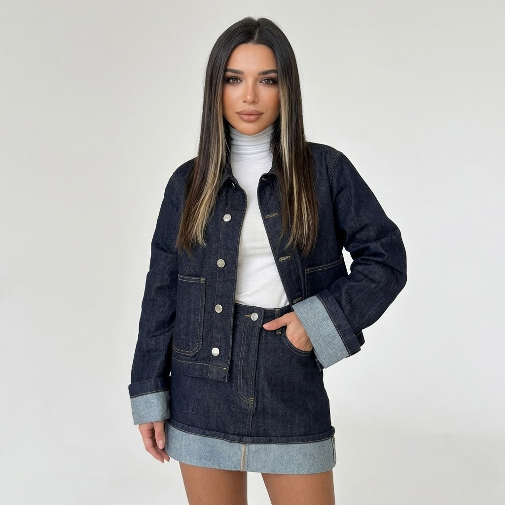 Women’s Denim Jacket and Skirt Set Vintage Two Piece Outfit