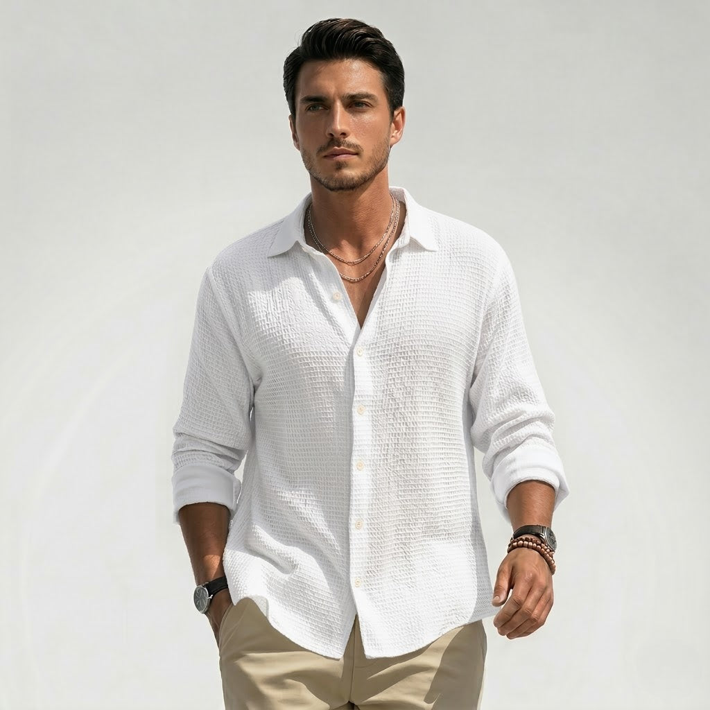 Men’s Lightweight Button-Up Shirt Classic Fit Spring Fall Wear