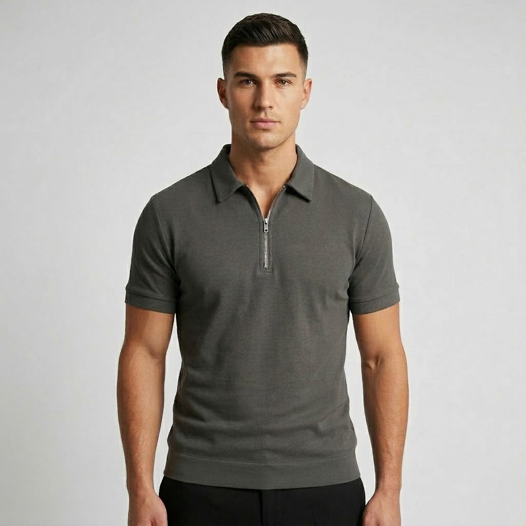 Men’s Slim Fit Zipper Polo Shirt for Casual or Active Wear