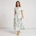 Women’s Elegant Maxi Dress Linen Floral Print Casual Summer Style