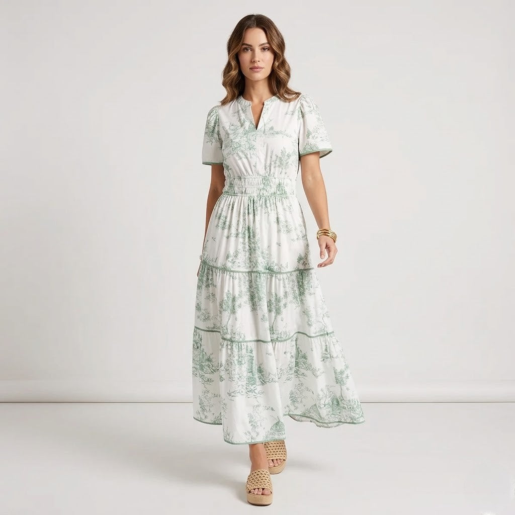 Women’s Elegant Maxi Dress Linen Floral Print Casual Summer Style