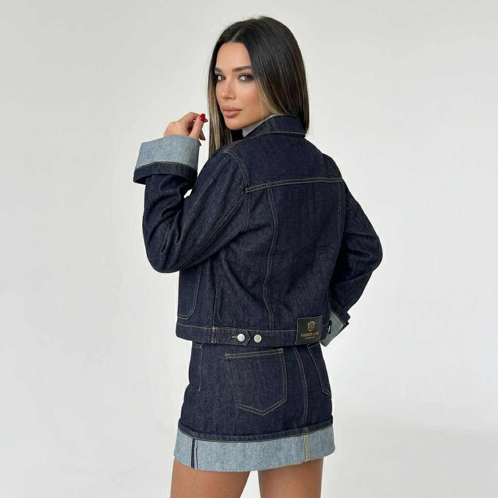 Women’s Denim Jacket and Skirt Set Vintage Two Piece Outfit
