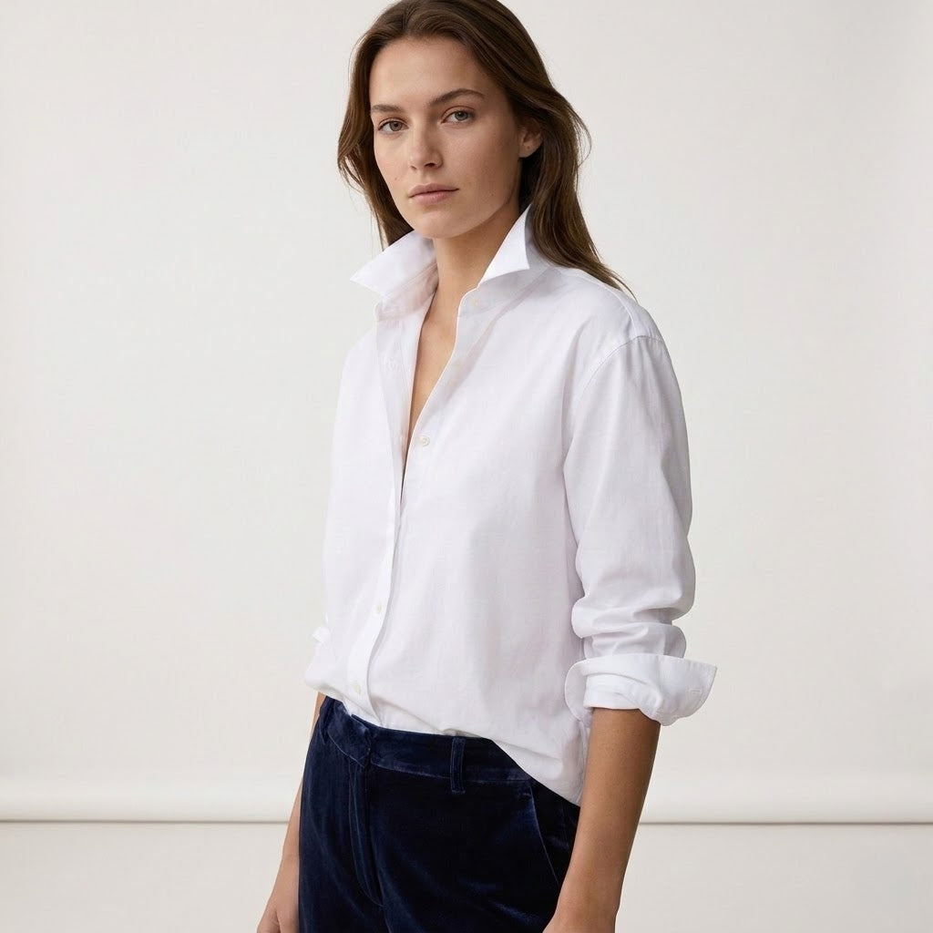 Women’s White Cotton Boyfriend Shirt – Relaxed Classic Button Down