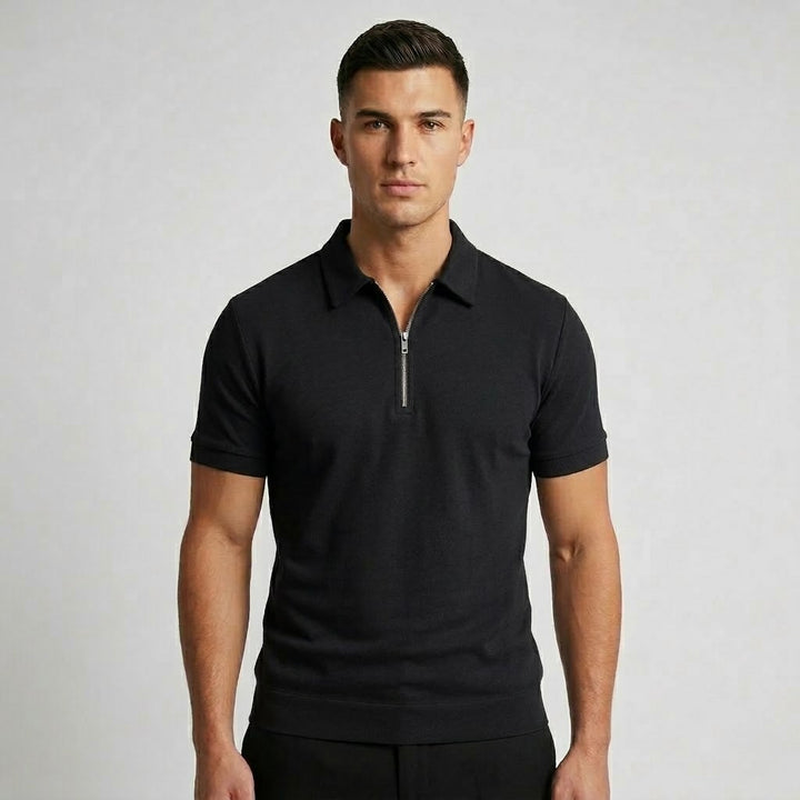Men’s Slim Fit Zipper Polo Shirt for Casual or Active Wear