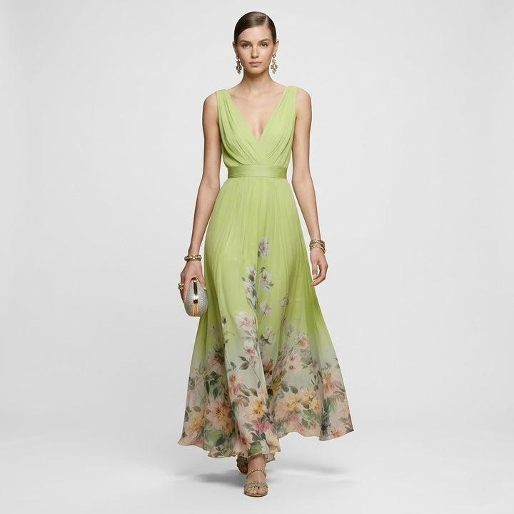 Women’s Elegant Floral Maxi Dress Sleeveless Formal