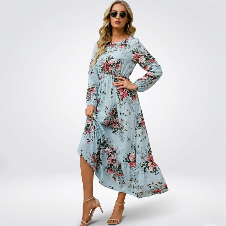 Women’s Breathable Floral Maxi Dress Long Sleeve Vacation Style