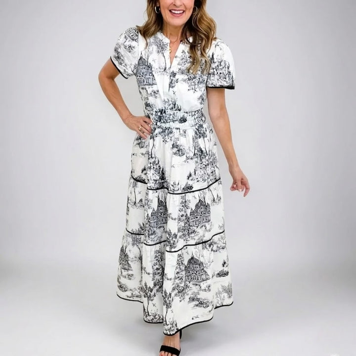 Women’s Elegant Maxi Dress Linen Floral Print Casual Summer Style