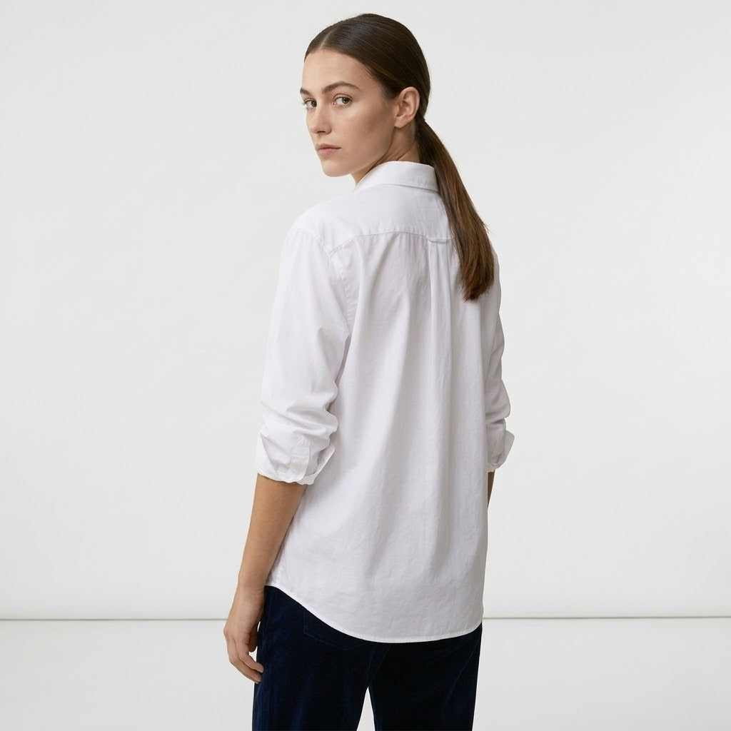 Women’s White Cotton Boyfriend Shirt – Relaxed Classic Button Down