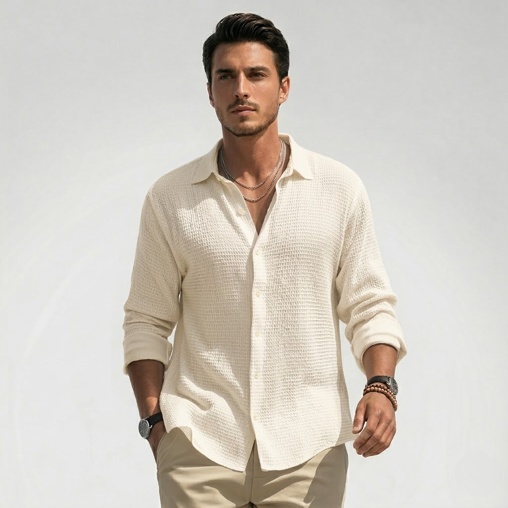 Men’s Lightweight Button-Up Shirt Classic Fit Spring Fall Wear