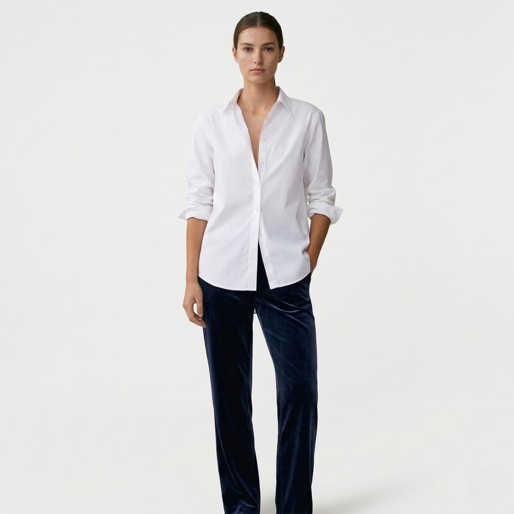 Women’s White Cotton Boyfriend Shirt – Relaxed Classic Button Down