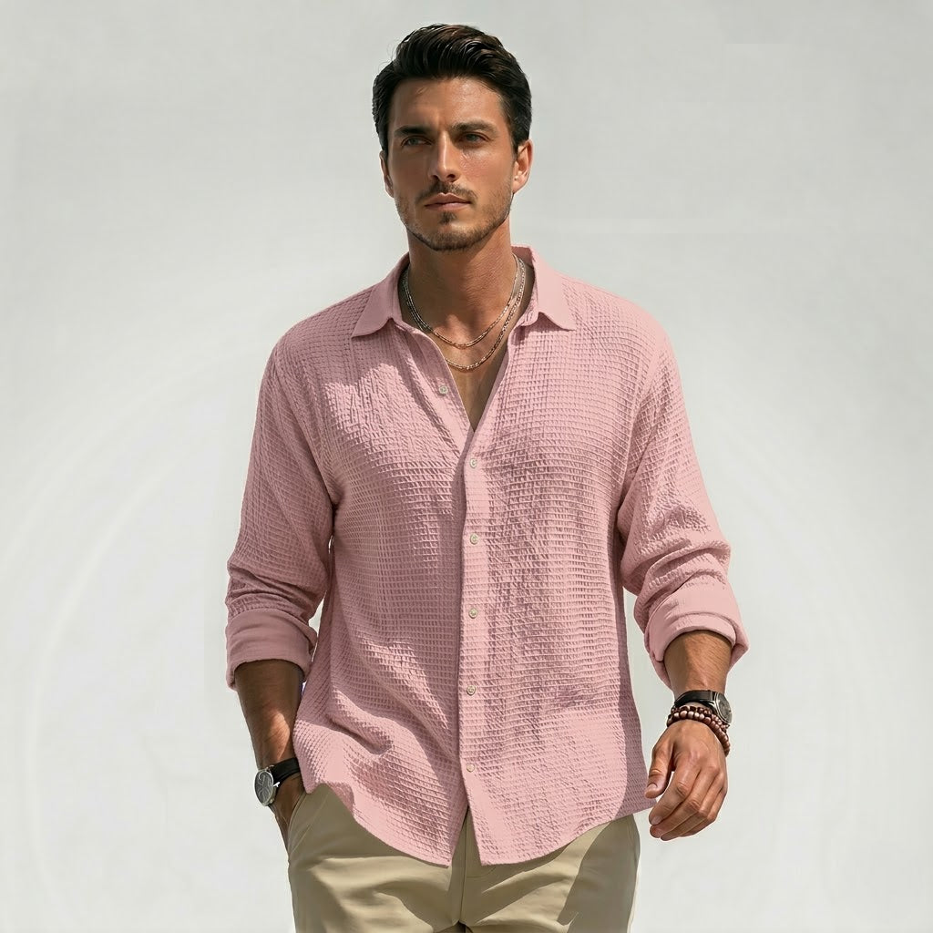 Men’s Lightweight Button-Up Shirt Classic Fit Spring Fall Wear