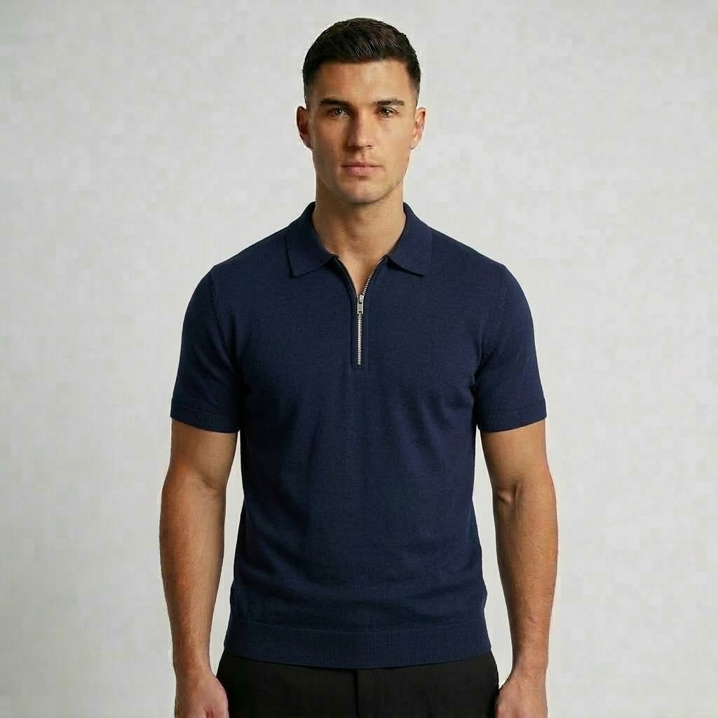 Men’s Slim Fit Zipper Polo Shirt for Casual or Active Wear
