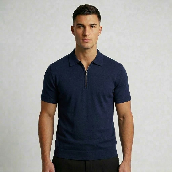 Men’s Slim Fit Zipper Polo Shirt for Casual or Active Wear