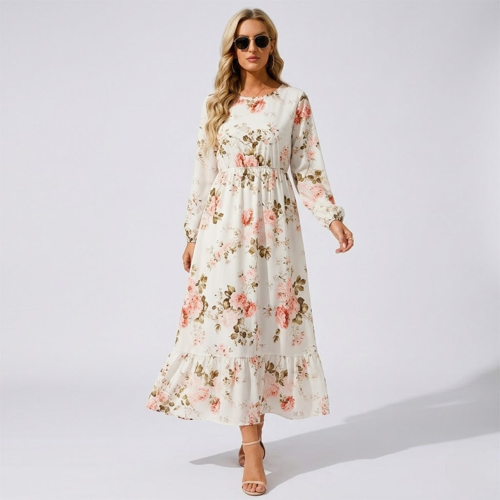 Women’s Breathable Floral Maxi Dress Long Sleeve Vacation Style
