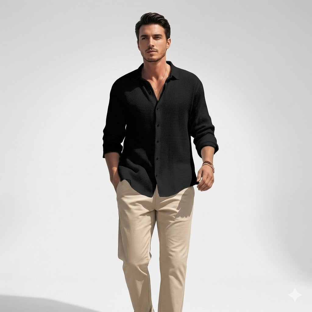 Men’s Lightweight Button-Up Shirt Classic Fit Spring Fall Wear