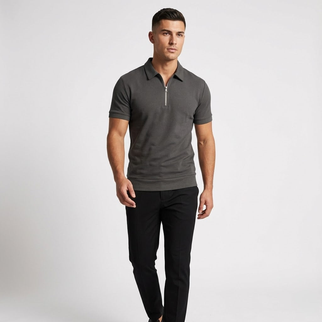 Men’s Slim Fit Zipper Polo Shirt for Casual or Active Wear